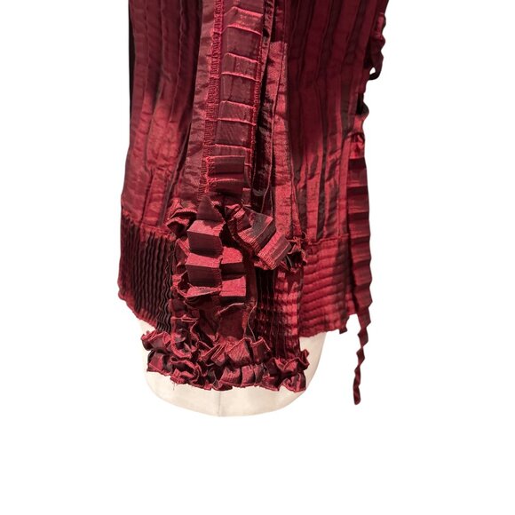 Agara Womens Pleated Button-Up Blouse With Ruffled Cuffs - Medium Elegant Burgun - Picture 3 of 9